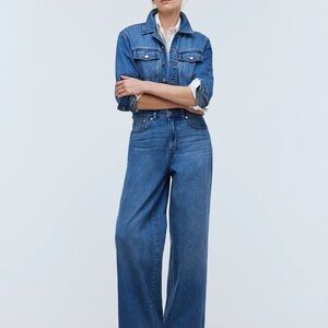 Denim Wide-Leg Coverall Jumpsuit in Byrne Wash